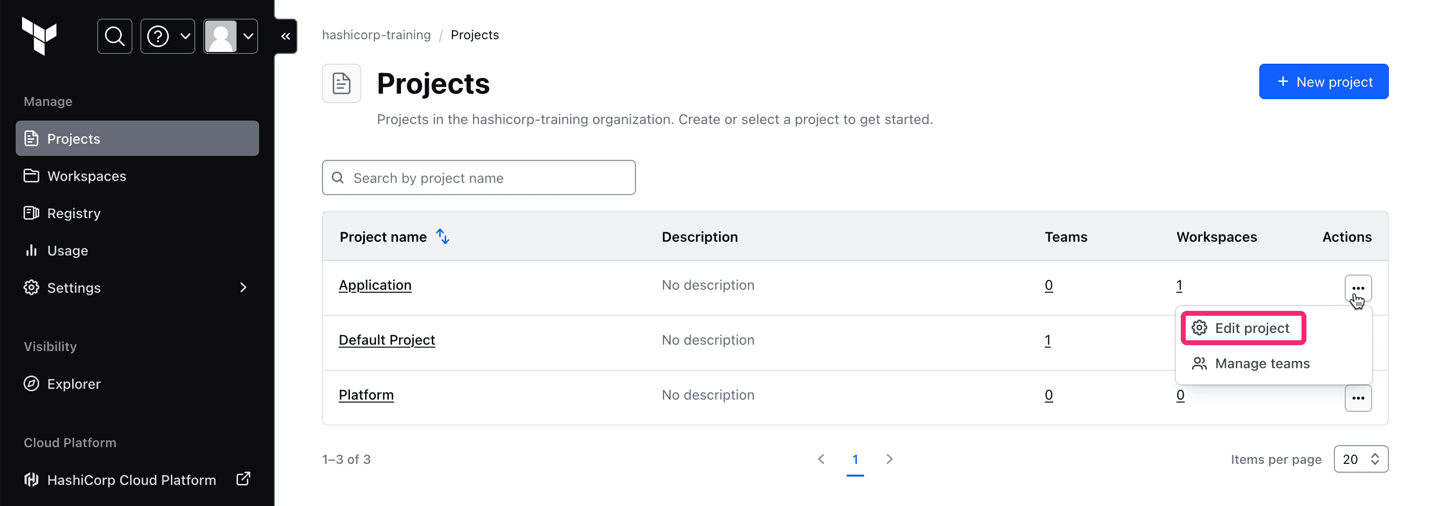 Edit HCP Terraform project settings