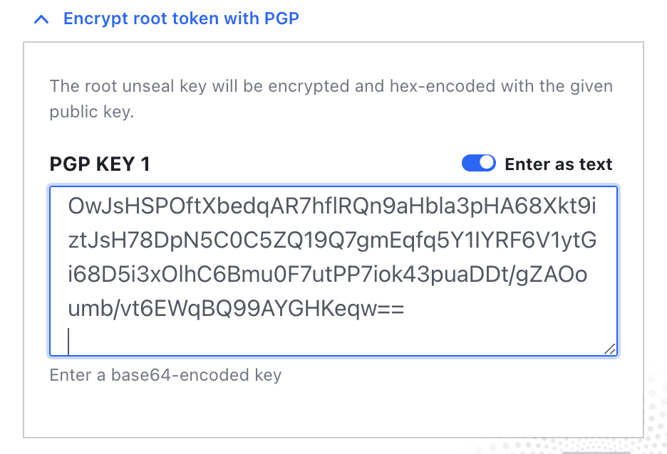 Screen shot showing pasted base64 public key in Vault UI